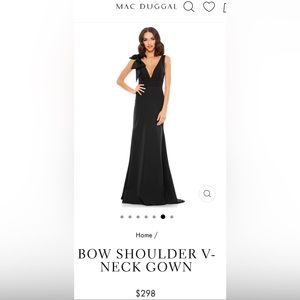 Mac Duggal BOW SHOULDER V-NECK GOWN